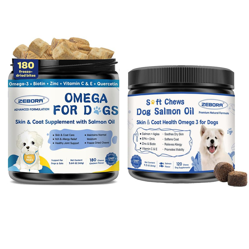 ZEBORA Salmon Oil for Dogs Skin and Coat, Omega 3 Fish Oil for Dogs Skin and Coat