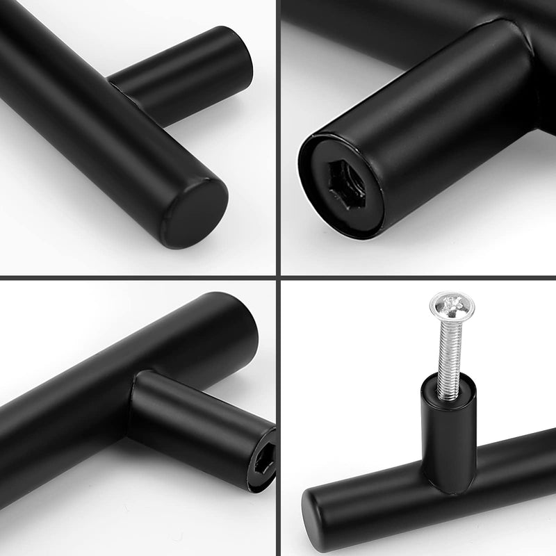 Probrico (5 Pack 5 Inch Hole Centers Flat Black Modern Cabinet Hardware Cupboard Pull Kitchen Cabinet T Bar Handle Dresser Pulls Stainless Steel Cabinet Hardware, 7-1/2 Total Length hole center 5"