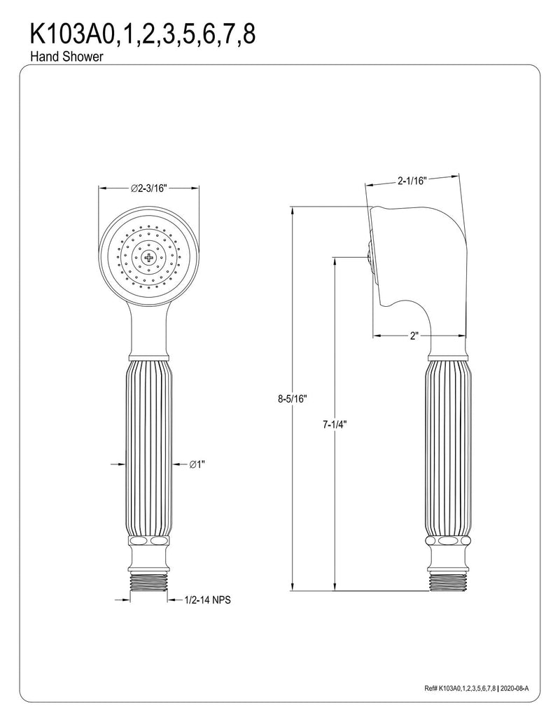 Kingston K103A0 Single Function Round Hand Shower, Matte Black