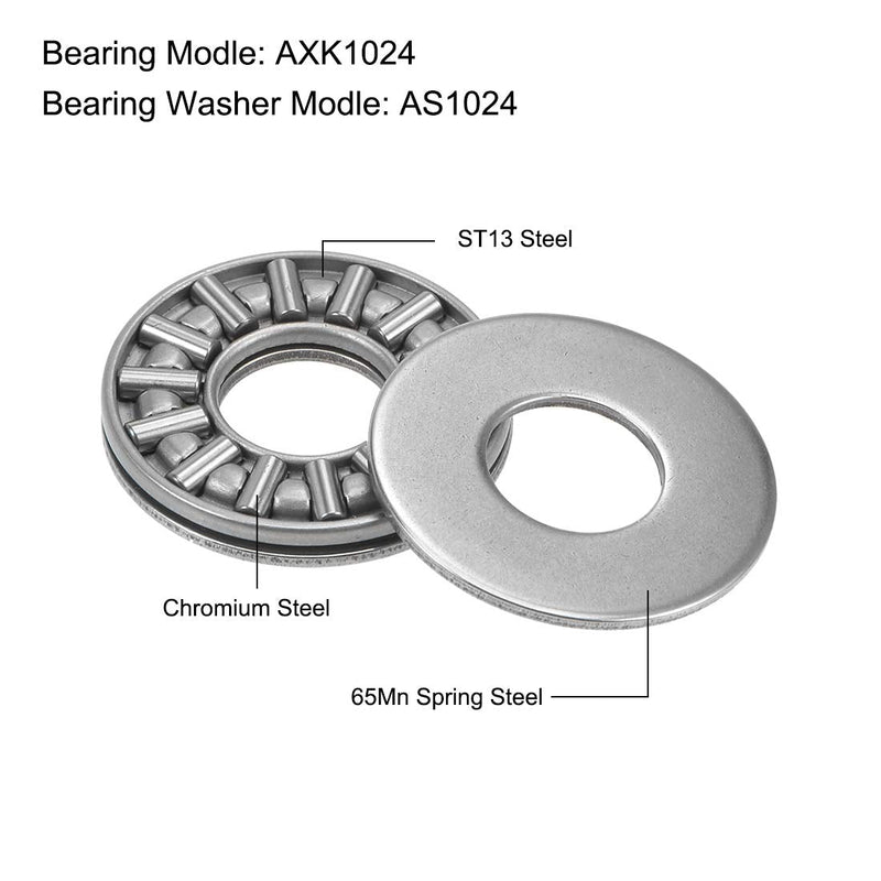 uxcell AXK1024 Thrust Needle Roller Bearings with Washers 10mm Bore 24mm OD 2mm Width 5pcs 10mmx24mmx2mm
