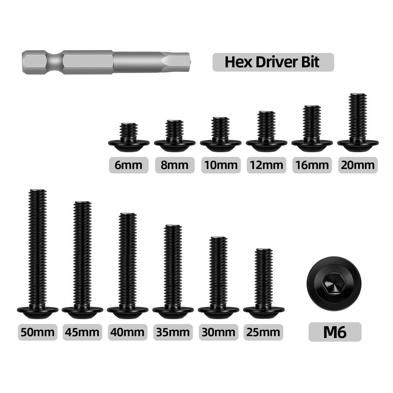 M6-1.0 x 20mm 25 PCS Flanged Button Head Socket Cap Bolts Screws, Stainless Steel 304, Allen Socket Drive, Screwdriver Bit Included, Black Finish, Fully Machine Thread M6 x 20mm