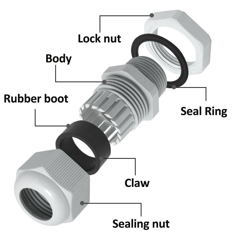 10 Pcs 1/2" NPT Nylon Cable Glands, IP68 Waterproof Adjustable Cord Grip Cable Connector Strain Relief Wire Protectors for 6-12mm Cable Diameter, Grey 1/2" NPT(10 Pcs)