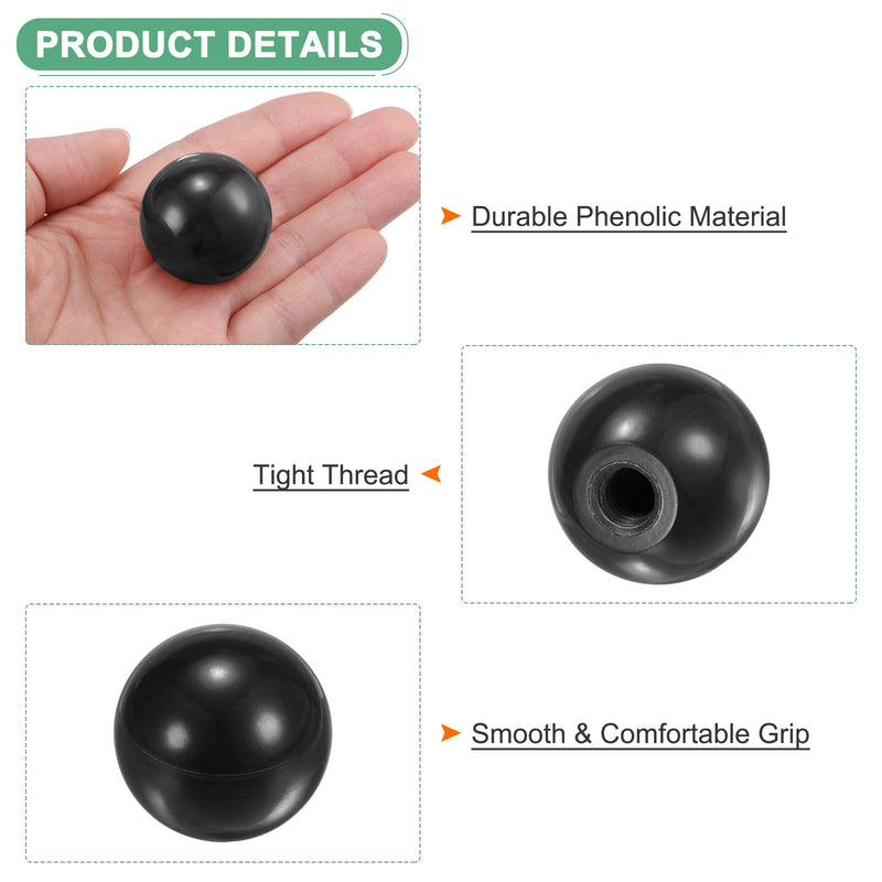 5-Pack Threaded Ball Knobs, M8 Female Thread 30mm Dia. Thermoset Ball Knob for Lathe/Machine/Lawn Mowers, Round Phenolic Lever Handle [Black] M8x30mm Black