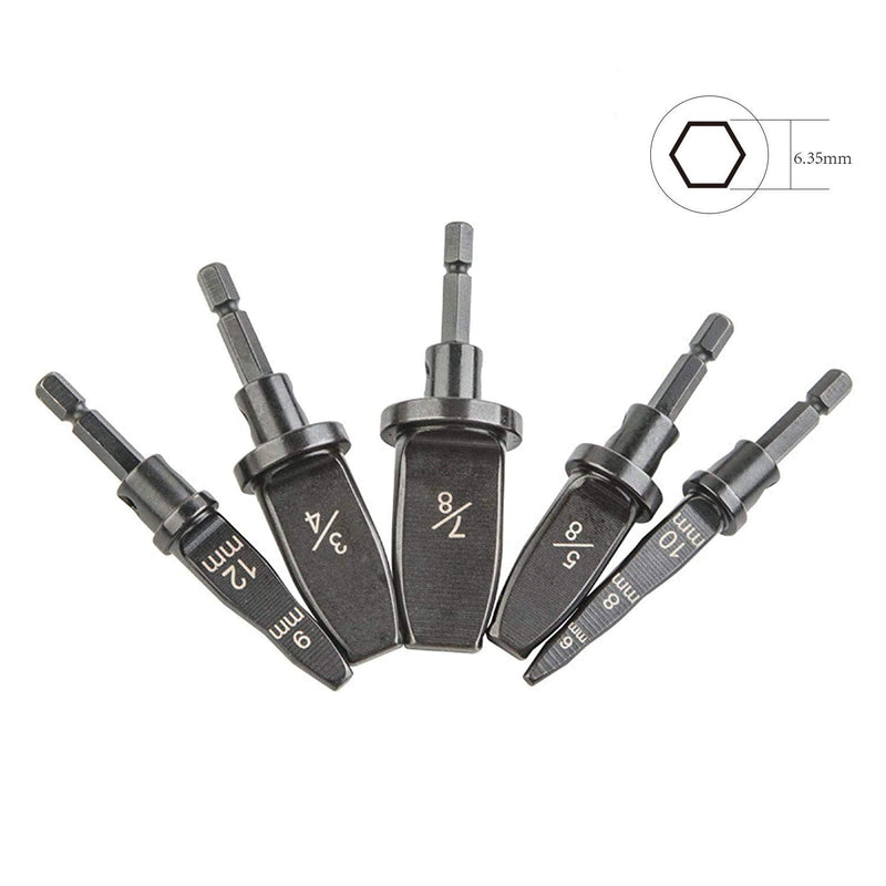5pcs Swaging Tool Drill Bit Set, Metric Pipe Expander Air Conditioning Copper Pipe Expander - 6/8/10mm, 9/12mm, 5/8", 3/4", 7/8" Flaring Spin Set