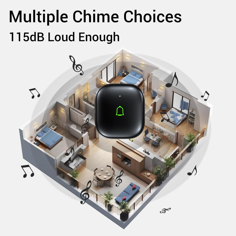 Doorkit Wireless Doorbell with 2 Receivers IP66 Waterproof 1000 Feet with 32 Chimes 115dB 7 volume levels Mute Mode & LED Flash Doorbell Ringer Wireless for Kids Room Teachers Classroom Home Office