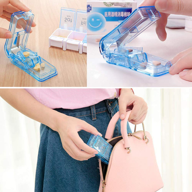 JohnBee Pill Cutter | Best Pill Cutter for Small or Large Pills | Designed in The USA| Cuts Vitamins | Includes Keychain Pill Holder (Blue) Blue