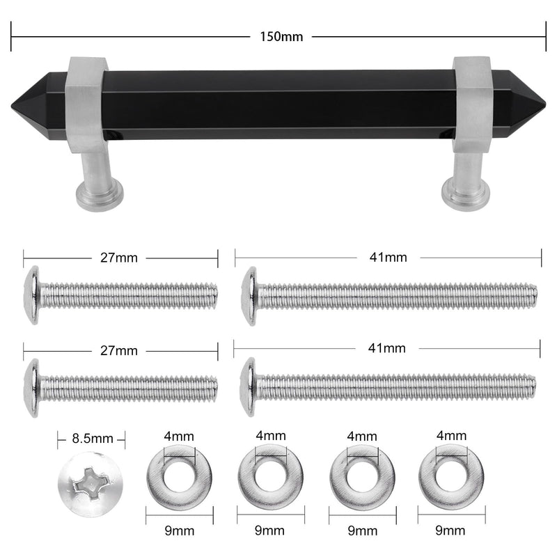 Sportmusies 2pcs Stainless Steel with Black Obsidian Knobs with Screws