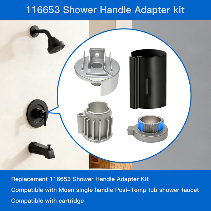 Replacement for 116653 Adapter, Stop Tube and Temperature Limit Stop Kit Replacement for 96987, Shower Handle Parts for Bathtub Faucet Valve Repair Kit, for Cartridge,All Metal