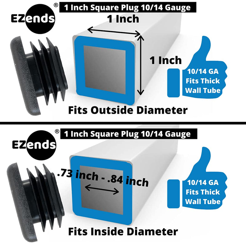 Premium Grade 1 Inch (10-14 Gauge) Extra Durable Polyethylene Square Tubing End Caps (50 PK) Plastic Plugs/End Caps/Plastic Plugs for Square Tubing/Black Plastic Square Plugs/Cap Plug 50 10/14 USA
