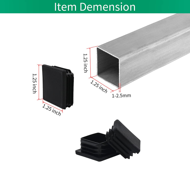 1 1/4 1.25 inch Square Tube End Cap Plastic Plugs 12 Pack,1 1/4 inch 1.25 Inch Square Tubing Plug 1.25x1.25 Tube End Caps Fence Post Pipe Cap Cover Tubing Insert Chair Glide Finishing Plugs,Black