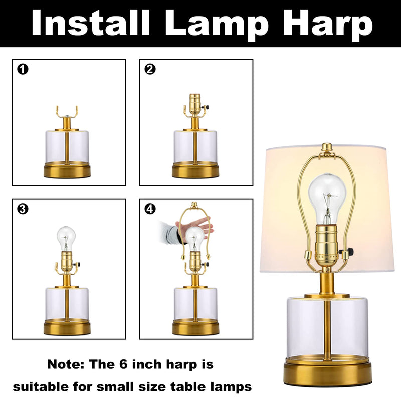 Lamp Harp 6 Inch, 2 Set Detachable Lamp Shade Harp for Table and Floor Lamps, Heavy Duty Lamp Brackets with 3/8 Standard Saddle and Lamp Finial (Polished Brass) Polished Brass