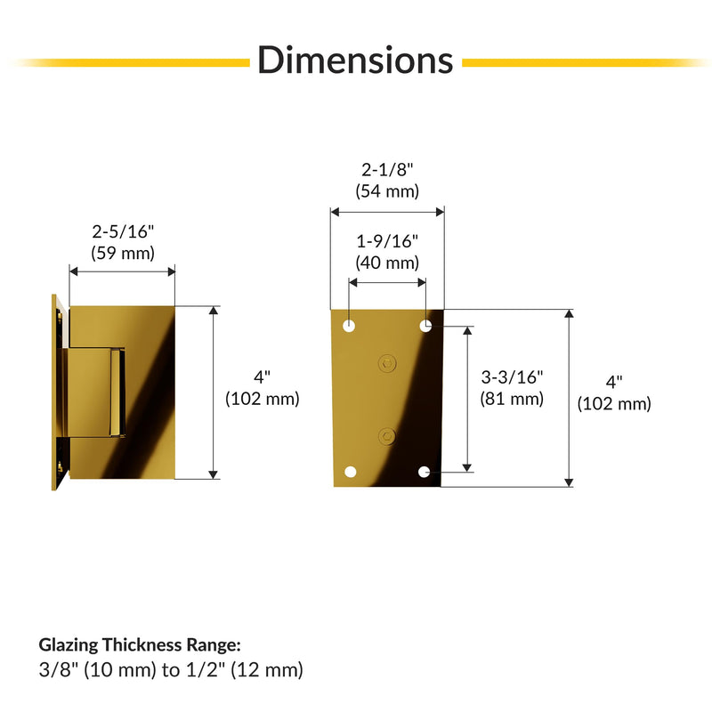 Brixwell Wall Mount Full Back Plate Hinge 5 Degree Preset, Polished Brass