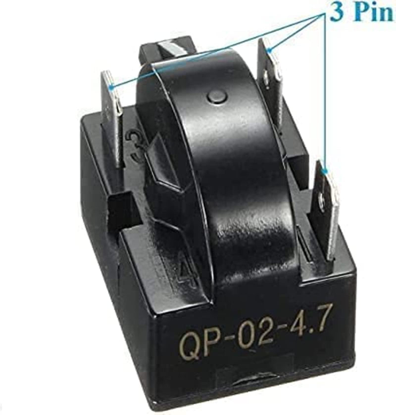 Compressor 4.7 Ohm 3Pin PTC Starter/Start Relay and Overload Kit Compatible with Mini Fridges, Compact Refrigerators, Beverage & Wine/Beer Coolers, Deep Freezers, Beer/Wine Refrigerators