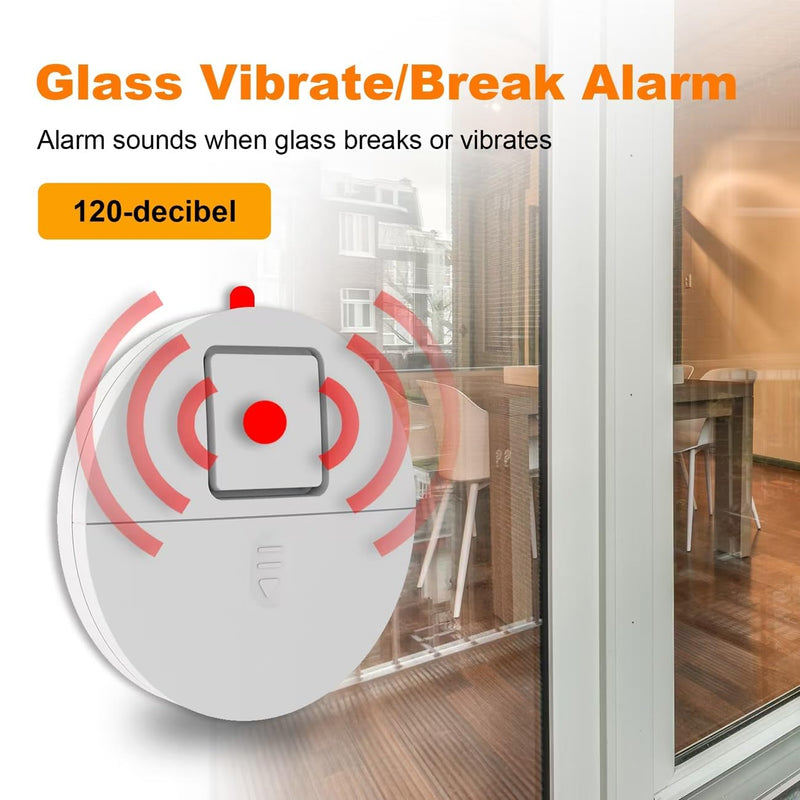 EVA LOGIK Modern Ultra-Thin Window Alarm with Loud 120dB Sound and Vibration Sensors Compatible with Virtually Any Window, Glass Break Alarm Perfect for Home, Office, Dorm Room- 8 Pack