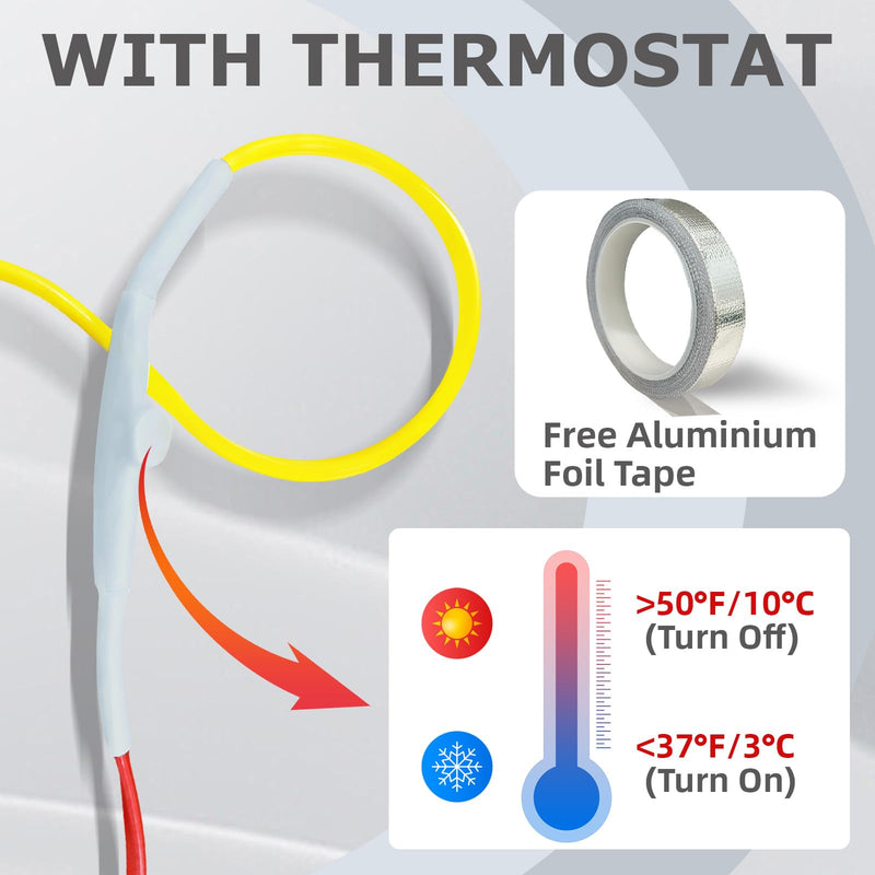 18 FT Heat Cable for Pipe Freeze Protection YeloDeer, Water Pipe Heat Trace with Thermostat, Pre-assembled Heat Tape for Water Pipes Keeps Water Flowing 120 V 18-Feet