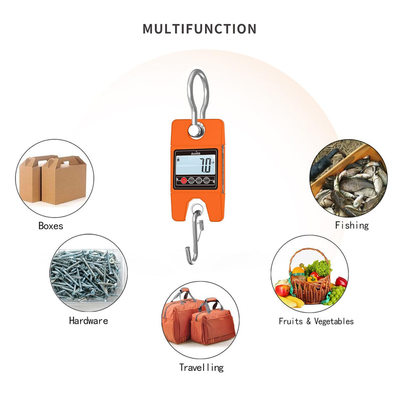 Hanging Weight Scale 400KG/880LB, Stainless Steel Digital Heavy Duty Luggage Crane Scale, Suitable for Outdoor Farm Hunting Travel and Fishing (Orange)