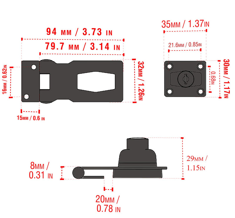 2 Packs Keyed Hasp Locks,V·RESOURCING Twist Knob Keyed Locking Hasp for Small Doors, Drawer, Cabinets and More, Hasp Lock Catch Latch Safety Lock Door Lock with Keys (3 Inch,Black) 3 inch & Keyed Lock