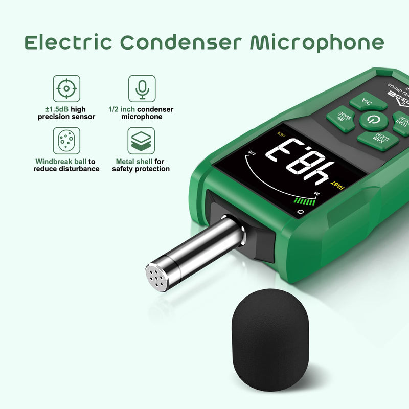 Decibel Meter,SQECH Digital Sound Level Meter with Color Backlit Screen,Portable SPL Meter with A/C Weighted,dB/SONE Unit,FAST/SLOW Response,MAX/MIN,Data Hold,Range 30-130dB,for Home/Office/Factories