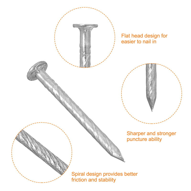 uxcell 50Pcs Fence Deck Nails, 1 Inch 304 Stainless Steel Spiral Deck Nail Spiral Shank Spikes for House Floor Repairing Wall Woodworking, Silver