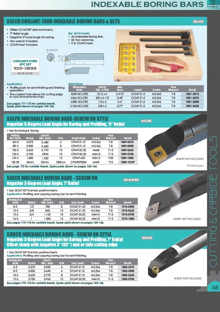 HHIP 1001-0026 3/8 x 6 Inch Shank S-SCLCR6-2 Indexable Boring Bar with Insert 3/8 Diameter x 6" OAL S06M-SCLCR2 Dimension Style B Set
