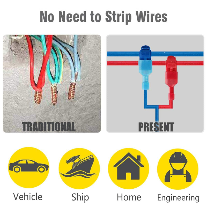 Sopoby 360PCS T Tap Wire Connectors AWG 22-10 Electrical Connectors Waterproof Quick Wire Splice Taps with Insulated Male Quick Disconnect Terminals Assortment Kit