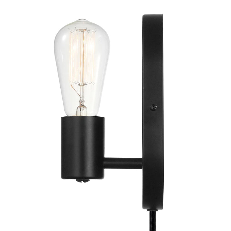Globe Electric 51488 1-Light Plug-in or Hardwire Wall Sconce, Matte Black, 6ft Black Fabric Covered Cord, Inline On/Off Rocker Switch, Wall Lights for Bedroom, Bulb Not Included