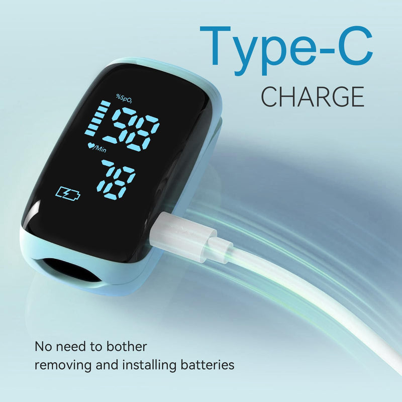 Fingertip Pulse Oximeter, Portable Rechargeable Oximeter Instant SpO2 & Accurate Heart Rate Reading for Adults, Includes Protective Silicone Cover (Blue)