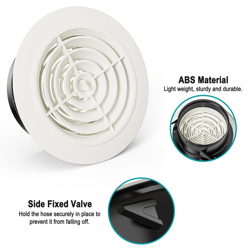 HG POWER 6 Inch Soffit Vent，Round Air Vent Cover with Louver, ABS Adjustable Ceiling Vent Covers for Living Room, Bathroom, Kitchen, Greenhouse, Ventilation System, White - Opening Size 5.75"