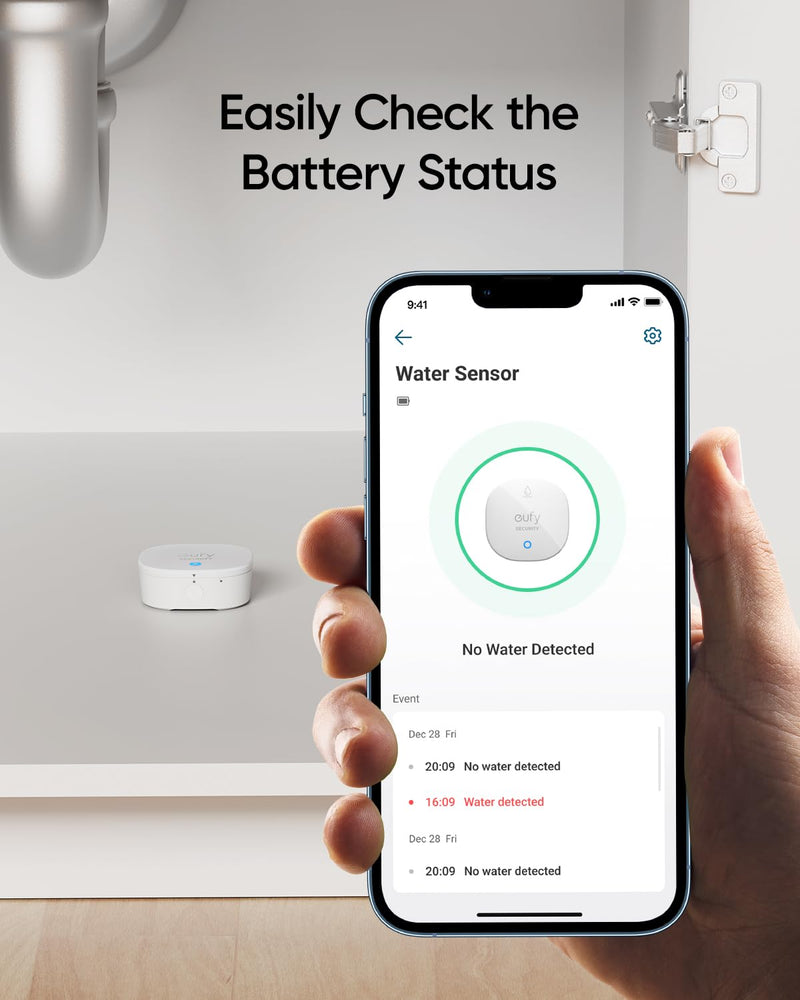 eufy Security Water and Freeze Sensor with Remote Alerts, IP65 Waterproof, 2-Year Battery Life, HomeBase Required, Compatible with HomeBase 2 and 3, Optional 24/7 Protection Service, App Control White