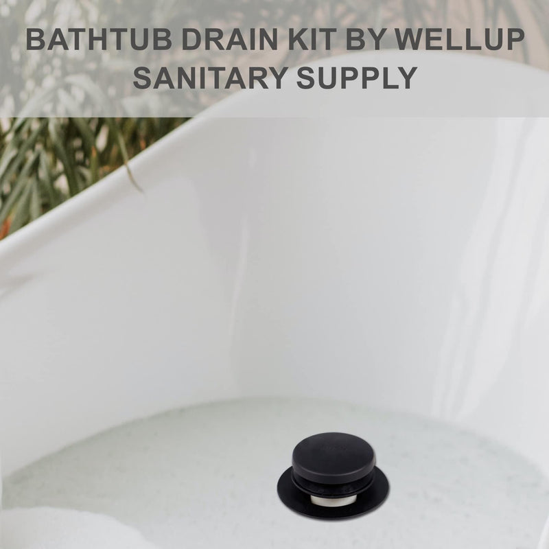 Black Bathtub Drain Tip Toe Tub Conversion Kit Assembly,Wellup Tub Drain Trim Kit with Two Hole Overflow Faceplate,Matte Black 2-Holes