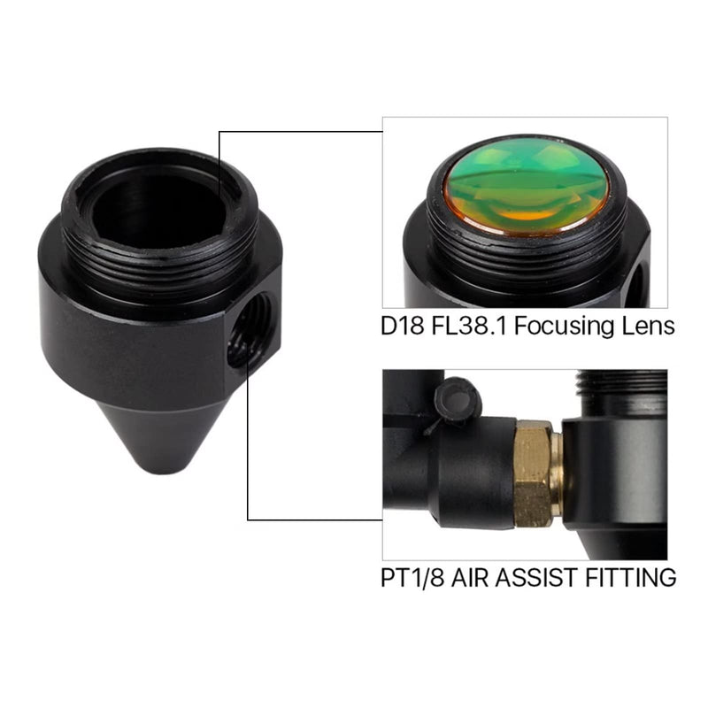 FONLAND CO2 Laser Nozzle Dia. 18mm FL38.1mm for Laser Head at CO2 Laser Cutter Engraving Machine