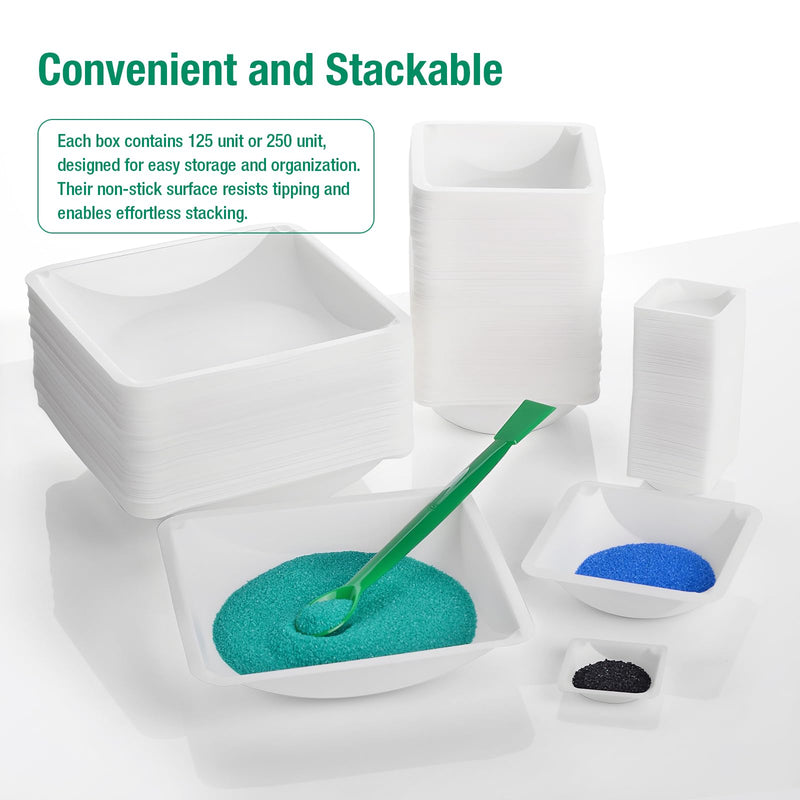 Large Disposable Weighing Boats 330ml 125 Pack – Translucent White - Food-Grade Anti-Static Polystyrene for Laboratory, Scientific, Culinary, Precise Measuring, Durable, Leak-Proof, Easy-Pour