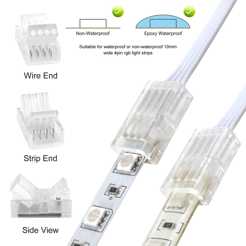 RGBZONE 𝟰 𝗣𝗶𝗻 𝟭𝟬𝗺𝗺 𝗟𝗘𝗗 𝗦𝘁𝗿𝗶𝗽 𝗖𝗼𝗻𝗻𝗲𝗰𝘁𝗼𝗿 𝗞𝗶𝘁 32.8ft 4 Pin RGB Extension Wire and 5 Pcs 4 Pin LED Strip to Wire Connectors for 10mm IP20/IP65 5050 3528 SMD RGB LED Strip Light 4pin 10mm kit