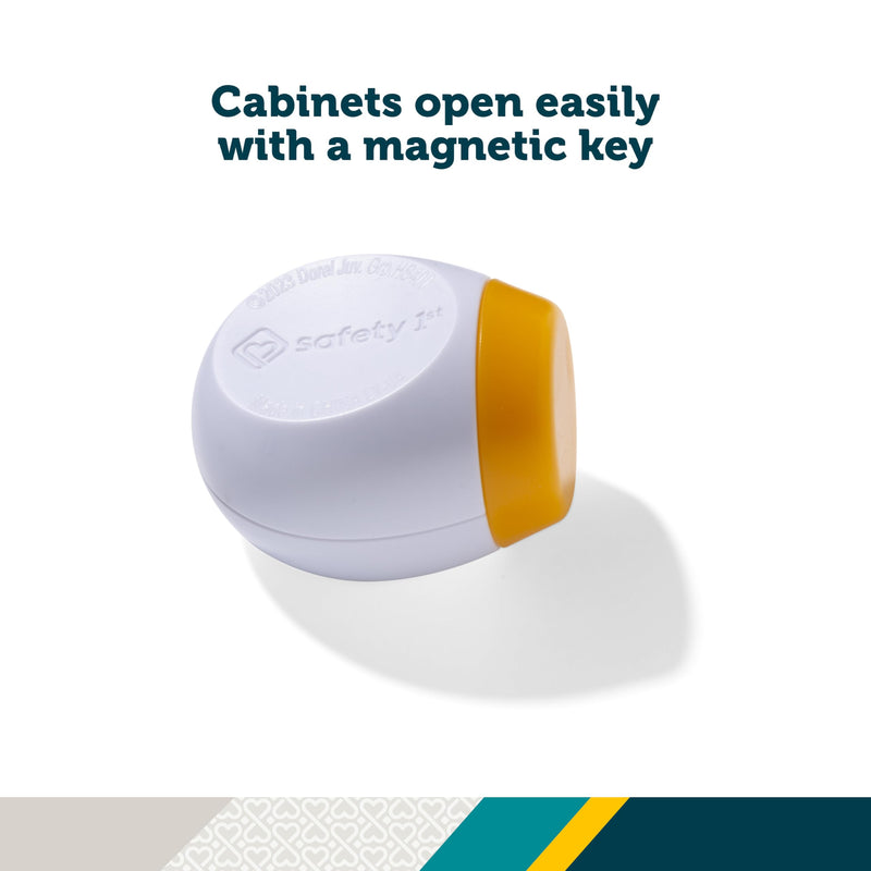 Safety 1st Adhesive Magnetic Cabinet Locks, Includes 2 Child Locks for Cabinets & Drawers, 1 Key, White 2 Locks + 1 Key