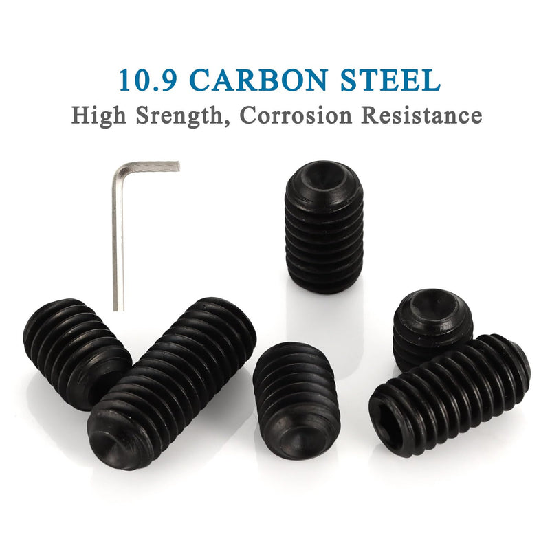 50 PCS #10-32 x 3/8" Set Screws, Internal Hex Head Allen Drive Cup Point Screws with Hex Key Wrench, Black 10.9 Alloy Steel #10-32 x 3/8" Black 10.9 Steel