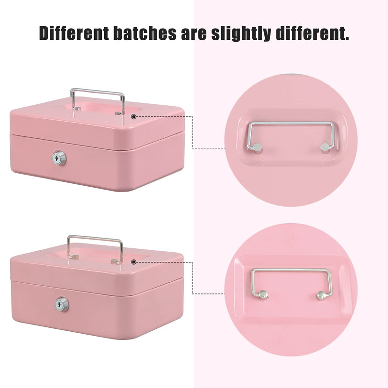 xydled Locking Steel Medium Cash Box with Removable Coin Tray and Key Lock,7.87"x 6.30"x 3.54",Pink Pink