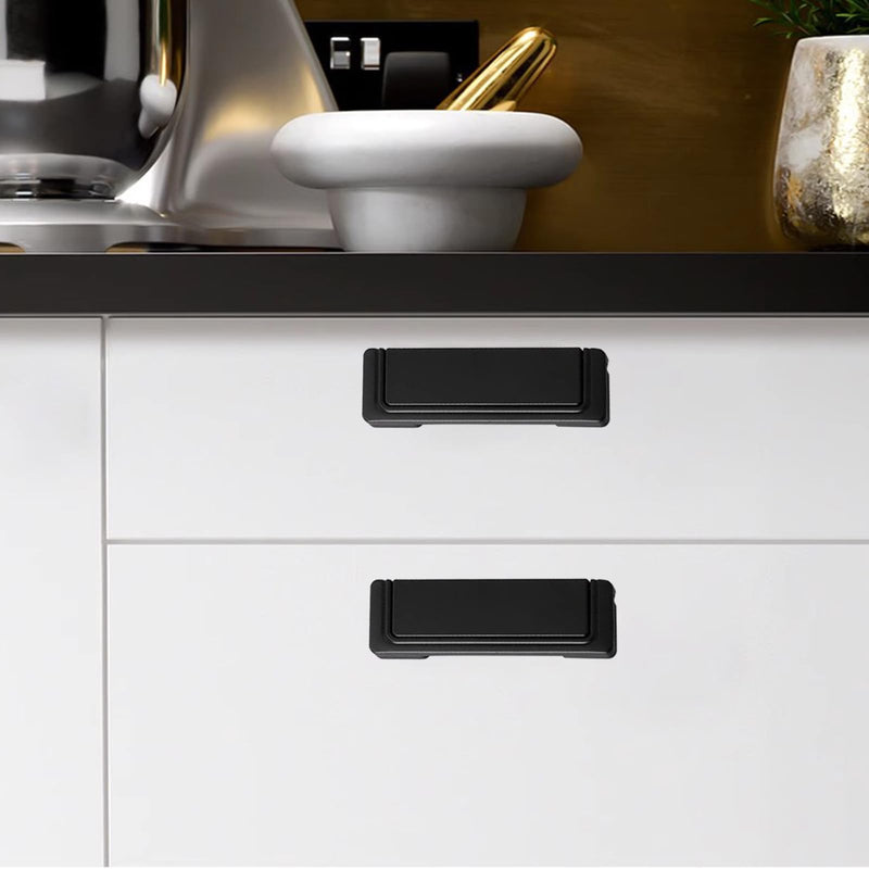 Black Hidden Cabinet Handles, 4-Pack Embedded Furniture Pull Rings, Flat Installation with Screws Black-4PCS