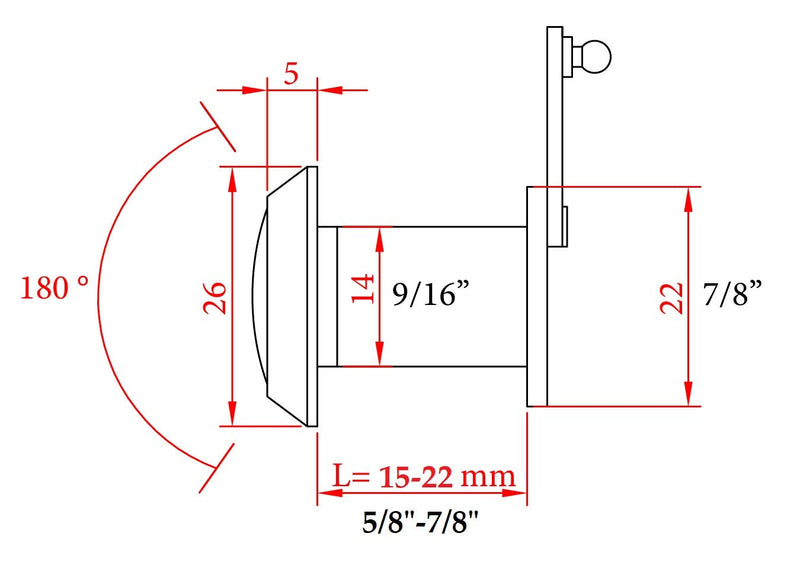 Door Viewer for Narrow Panel Doors - Peephole (Black - Oil Rubbed Bronze) 5/8", 7/8" Panel Thickness 1 Pack (5/8"- 7/8") Black