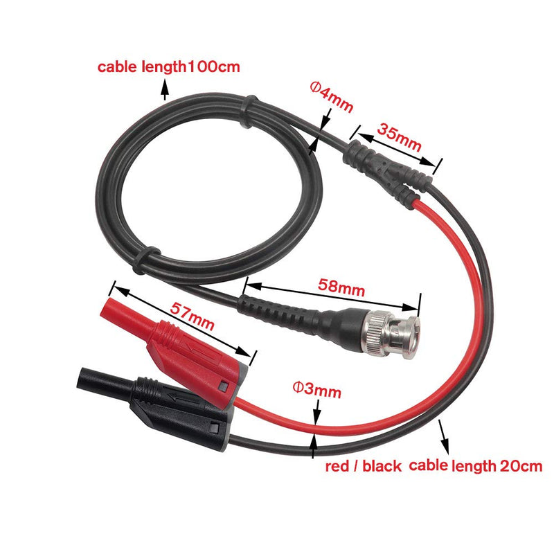 Coaxial Cable BNC Male to Dual 4mm Banana Plug Stackable Test Lead Probe for Oscilloscope,120CM