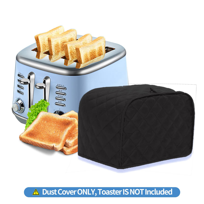 Polyester Fabric Quilted Four Slice Bread Toaster Cover Bakeware Protector, Dust and Fingerprint Protection- Best Gift for Mother, Black