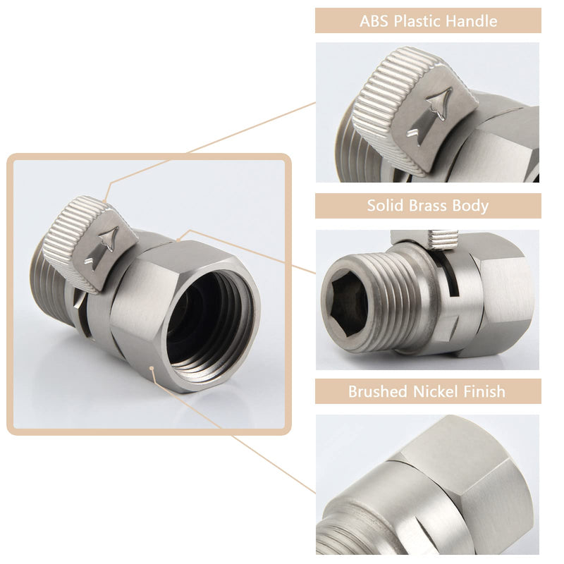 Water Flow Restrictor, APLusee Brass Shower Head Pressure Reducer, Shower Head Shut-Off Control Valve with Short Switch, Brushed Nickel