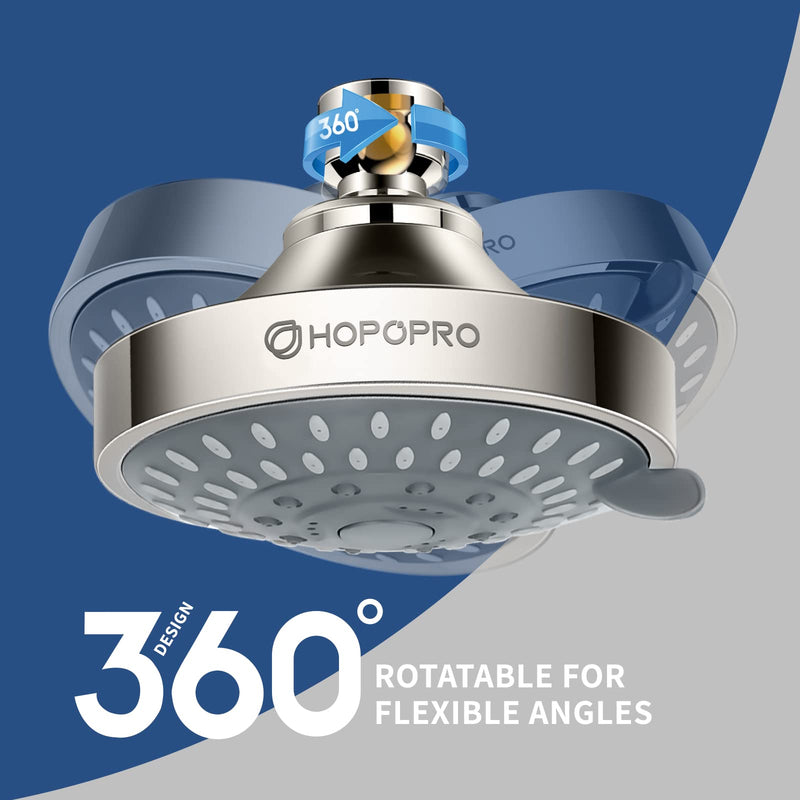 HOPOPRO 5-Mode High Pressure Shower Head - The Washington Post, NBC News, Today TV Show Recommended - High Flow Fixed Showerheads (4 Inch Brushed Nickel) 4 Inch Modern