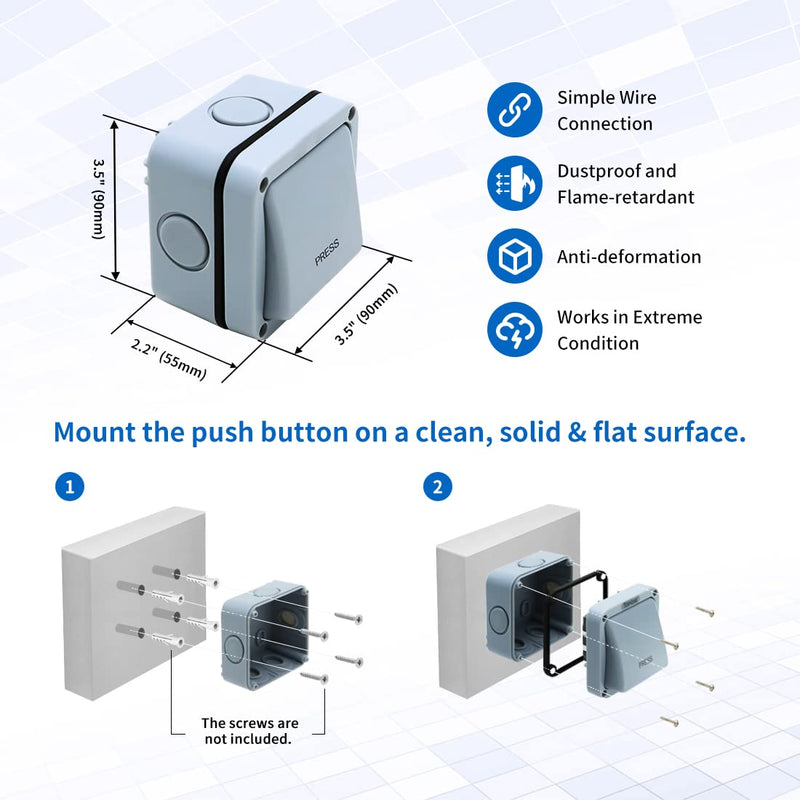 TOPENS TC148 Waterproof Wall Push Button Surface Mounted Wired Release Switch for Automatic Gate Opener, Door Access Control System and Doorbell System, Momentary Contact Switch for Outdoor Use