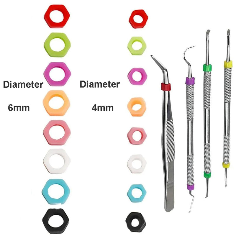 Dental Code Rings Orthodontic Silicone Ring Multi- Color Dental Instrument Labels Autoclavable 100Pcs Mix Large Small (Large Size 6mm Small Size 4mm)