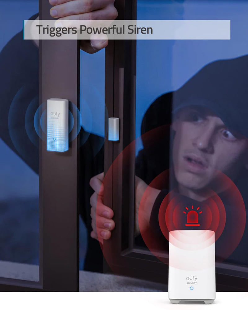 eufy Security Entry Sensor, Detects Opened and Closed Doors or Windows, Door Monitoring, Sends Alerts, Triggers Siren, 2-Year Battery Life, Indoor Use Only, Requires HomeBase, 24/7 Monitoring Optional white