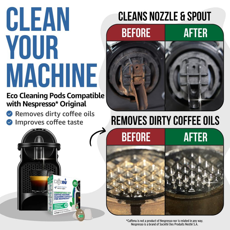 Nespresso Compatible Cleaning Pods. 5 Eco Cleaner Capsules. Improved Coffee Flavour. For Nespresso Originaline, Use with Descaling Kit.