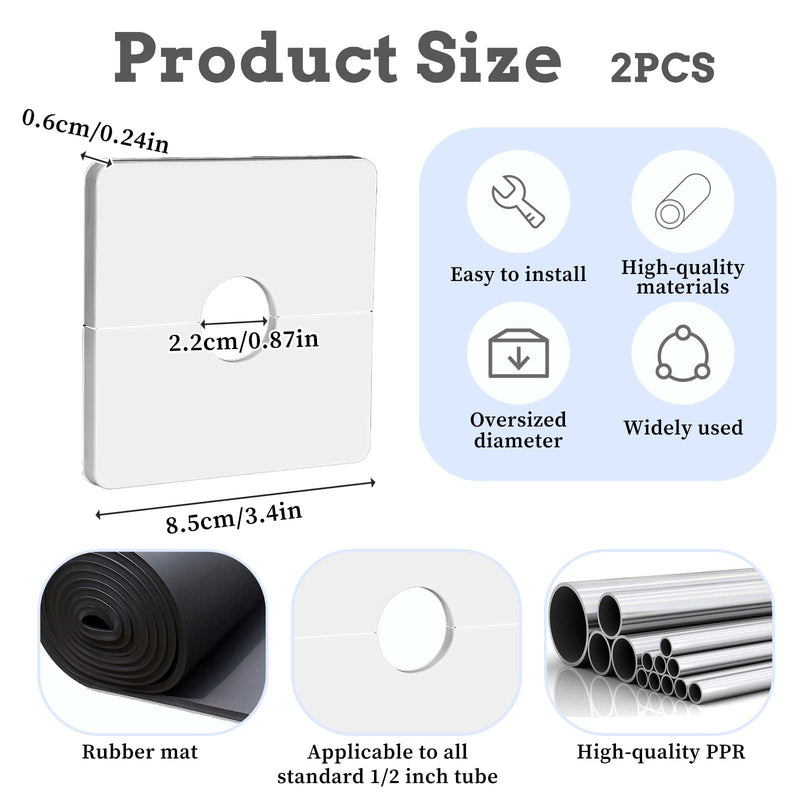 Molain 2 Pcs Escutcheon Plate Wall Split Flange, 22mm/0.87in ABS Wall-Mounted Water Pipe Flange Cover, Self-Adhesive Square Plumbing Cover Plates for Kitchen Shower Head Toilet(White) White