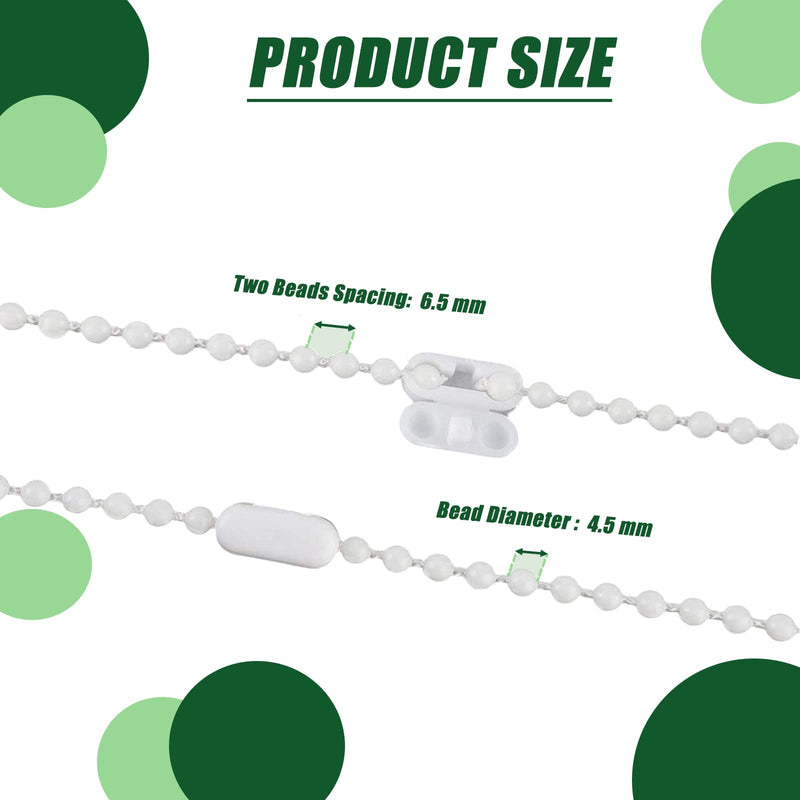 10 Meters (32.8 Feet) Roller Blind Bead Chain Cord Roman Venetian Honeycomb Vertical Shade Blind Cord with 10 PCS Connectors for Roller Blind Replacement Parts White (Normal Version) Normal Version