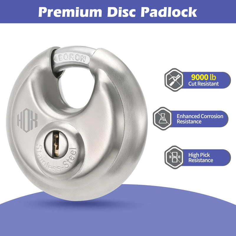 Heavy Duty Padlock with Key – 70mm Stainless Steel Commercial Discus Keyed Lock, High Security, 4 Pack