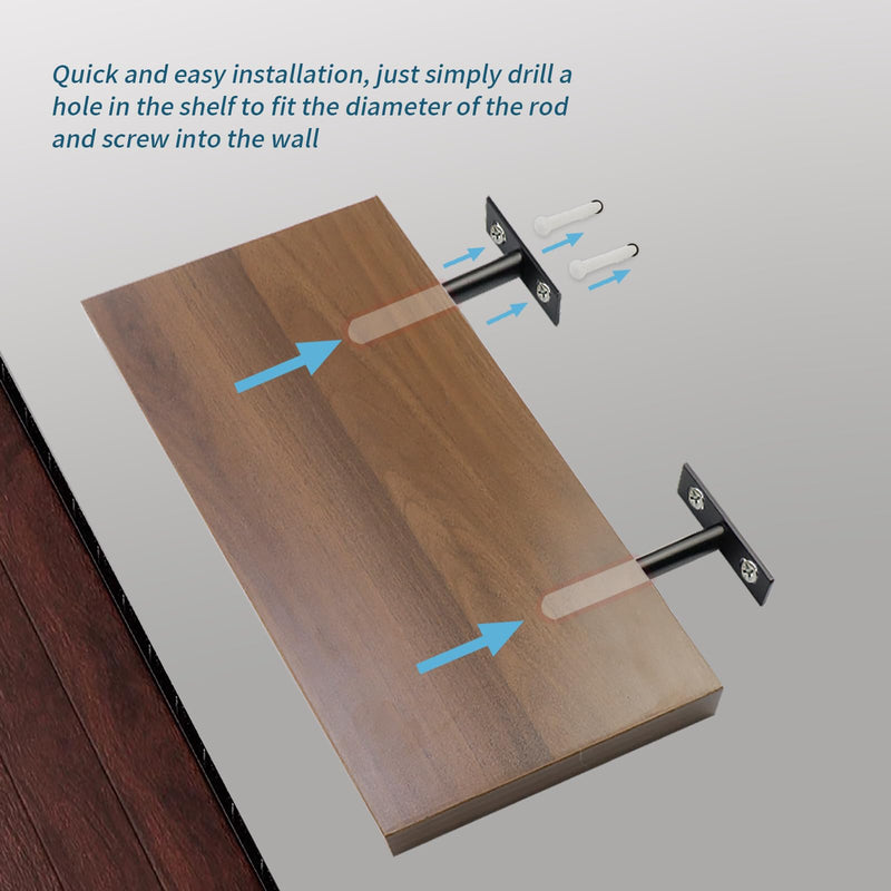 Antrader Set of 4 Floating Shelf Brackets, 4-Inch(Deep) Concealed Blind Shelf Support for Raw Wood Shelves, Matte Black, Screws and Anchors Included 4 Inch